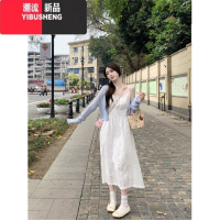 YIBUSHENG温柔初恋甜美吊带连衣裙女季2024新款法式蕾丝小白裙过膝长裙子