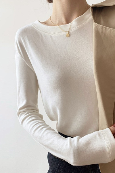 双面德绒打底衫女装内搭白t秋冬韩国衣服磨毛长袖T恤女白色打底衫