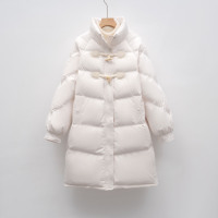 羽绒服宽松白鸭绒牛角扣女新款冬季保暖加厚外套中长款潮