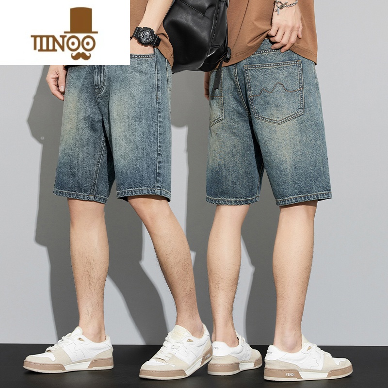 YANXU复古牛仔短裤男士夏季薄款5分宽松潮牌2023新款夏天休闲五分中裤
