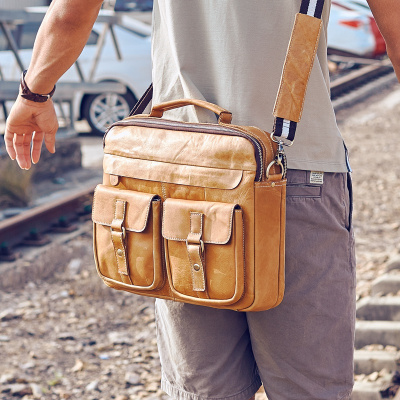 CCMVP品牌自营质量保证-CCMVP欧美真皮手提包休闲皮包公文包头层牛皮英伦商务男士电脑单肩包潮