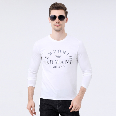 罗曼阿玛尼男装官方旗舰店2020秋冬新款品牌男士长袖T恤棉弹圆领字母印花打底衫3111