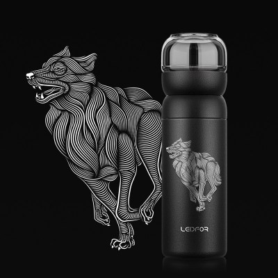 美帮汇保温杯男士 茶水分离便携水杯过滤泡茶杯 磨砂黑色480ml雪狼