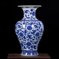 景德镇陶瓷花瓶摆件仿古青花瓷落地插花器中式家居客厅装饰品大号 三维工匠 小号天球瓶送底座高42cm宽27cm