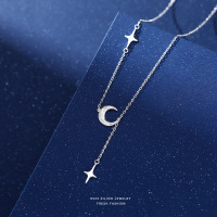 S925纯银磨砂星月流苏吊坠项链女简约小众轻奢设计感潮锁骨链代发送女朋友老婆情人节七夕生日礼物