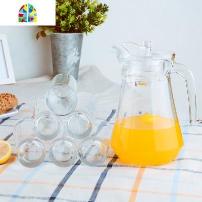 创意玻璃鸭嘴壶家用凉水壶冷水壶透明花茶壶果汁瓶凉水杯凉壶套装 FENGHOU 1鸭嘴壶+6高直身+1沥水架(绿)