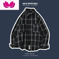 七斓长袖衬衫男休闲宽松潮牌格子衬衣外套日系cityboy潮流上衣