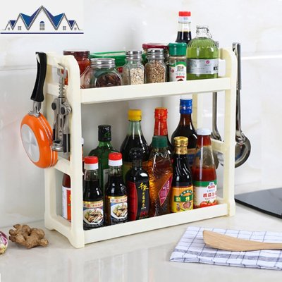 免打孔厨房用品调味料置物架带护栏多功能收纳架创意落地橱柜 三维工匠