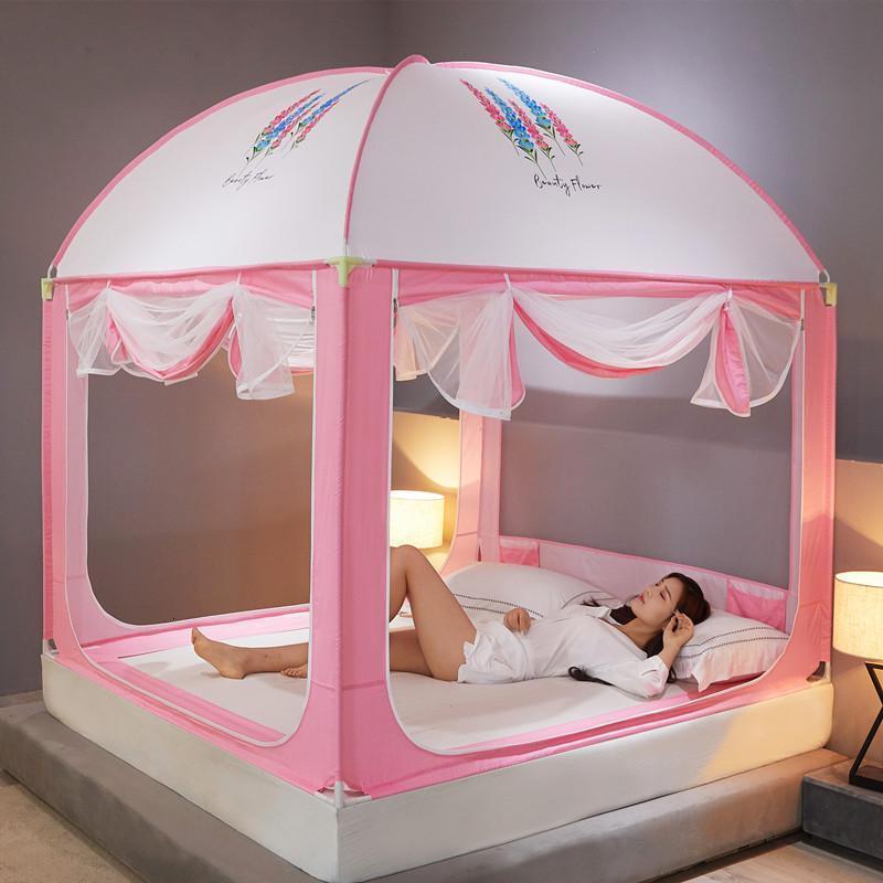 美帮汇儿童防摔围栏蚊帐1.5m/1.8m床2米家用蒙古包防尘顶蚊罩帐公主纹账