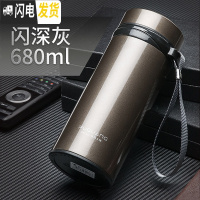 三维工匠保温杯大容量男女便携不锈钢水壶大号户外运动保温壶定制刻字 闪深灰680