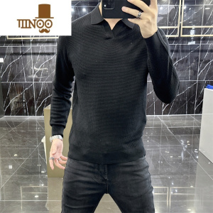 YANXU欧货2023秋季新款简约针织衫男潮流休闲纯色毛衣翻领长袖打底衫男