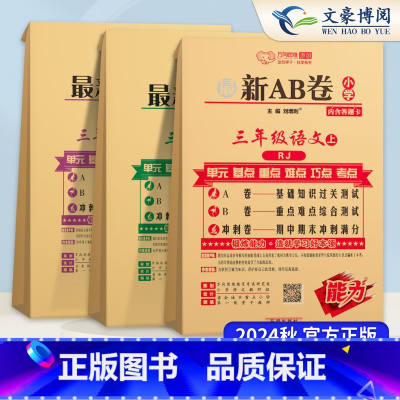3上 语文+数学+英语 人教版3本 小学三年级 [正版]2024秋新AB卷三年级上册下册语文数学英语人教版北师全套 3年