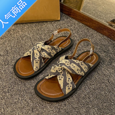 SUNTEK复古高级感罗马凉鞋女仙女风2023年春夏季新款法式平底沙滩软底鞋