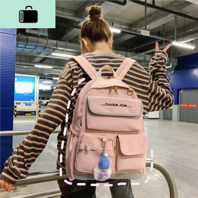 书包女韩版高中简约百搭大学生背包大容量中学初中生多口袋双肩包NEW LAKE