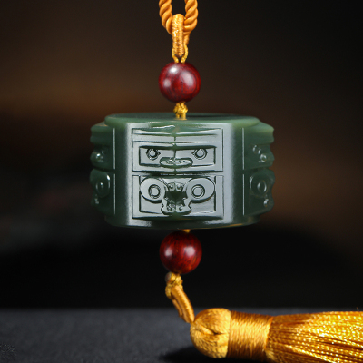 印象眸和田玉吊坠山河十二朝系列玉琮青玉细料玉石挂件附送证书吊坠