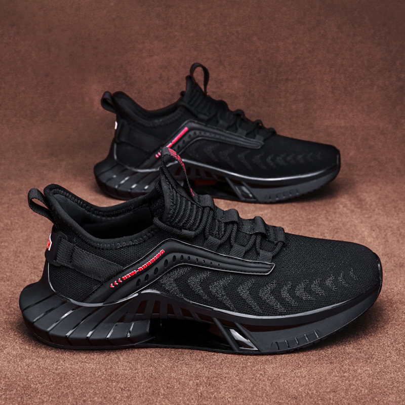 男鞋夏季透气网鞋男款百搭跑步飞织网面运动休闲男士黑色潮鞋2025