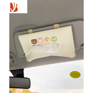 三维工匠五菱宏光mini马卡龙车载纸巾盒车内遮阳板抽纸盒熊猫汽车内饰布置 遮阳板纸巾包[米白]熊兔鸡蛙