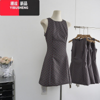 YIBUSHENG复古波点连衣裙春季女收腰背心裙无袖短款裙子