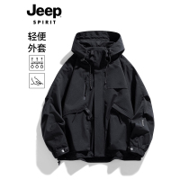 Jeep吉普连帽冲锋衣男士春秋季痞帅潮牌户外运动工装夹克外套男款