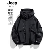 Jeep吉普连帽冲锋衣男士春秋季痞帅潮牌户外运动工装夹克外套男款
