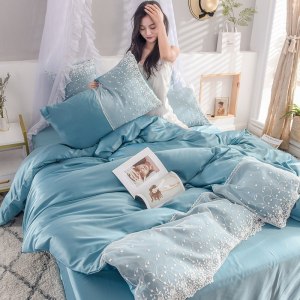 家柏饰(CORATED)天丝蕾丝四件套床上用品春夏天冰丝少女心公主风欧式丝滑床单被套