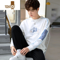 YANXU2023新款拼接男士卫衣潮牌 长袖t恤青少年衣服