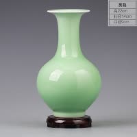 景德镇陶瓷器花瓶摆件客厅插花青釉仿古新中式简约酒柜家居装饰品 三维工匠 青釉石榴-送底座