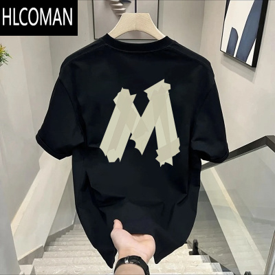 HLCOMAN潮牌M字印花圆领短袖上衣男女同款宽松百搭外穿白色t恤潮