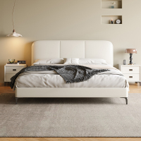 豆腐块头层牛皮床主卧次卧双人大床实木真皮极简婚床