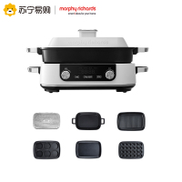 摩飞多功能锅二代分体电火锅家用烤肉涮煎蒸煮电热锅大容量升级触屏预约调时网红料理锅MR9099 椰奶白(全盘)