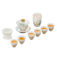 金镶玉 功夫茶具整套装羊脂玉白瓷盖碗茶杯陶瓷泡茶礼品盒高档 青山绿水