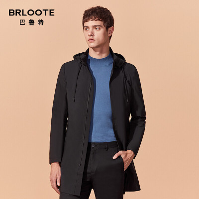 Brloote/巴鲁特风衣男秋季中长款连帽休闲防风夹克外套
