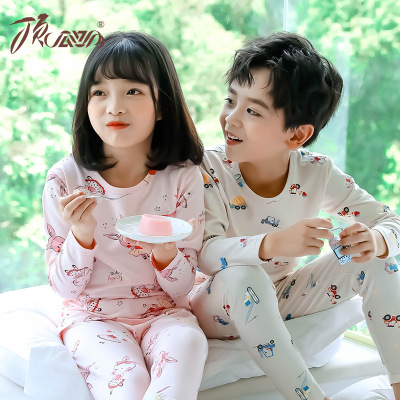 顶瓜瓜儿童内衣套装宝宝秋衣秋裤秋冬季男童内衣女童弹力棉两件套中大童棉毛套小男孩睡衣学生内衣米色汽车140cm