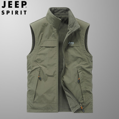 JEEP吉普2024男秋冬双面穿立领马甲背心宽松无袖坎肩二面马夹