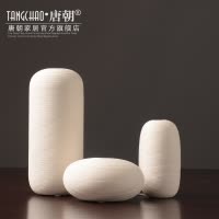现代简约白色陶瓷器客厅插花艺干花花瓶摆件北欧餐桌电视柜装饰品 三维工匠 C组+1束绿叶