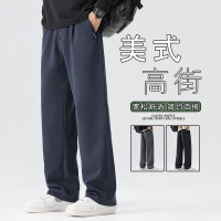 高端休闲裤男款秋冬新款百搭宽松直筒裤运动工装裤潮牌加绒男