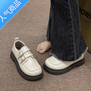 SUNTEK复古英伦风小皮鞋女2023春新款厚底一脚蹬乐福鞋日系jk玛丽珍单鞋