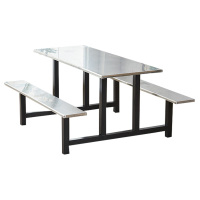 风雷动学校食堂不锈钢餐桌椅4人6人12人位工厂员工饭堂连体快餐桌椅组合6人位(黑色支架款)