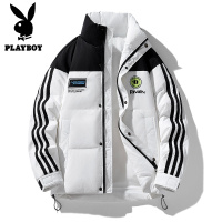 花花公子新款白鸭绒立领外套潮款拼接撞色羽绒服阔版保暖
