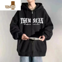 YANXU卫衣男新款潮牌百搭休闲ins流行宽松印花连帽夹克外套上衣