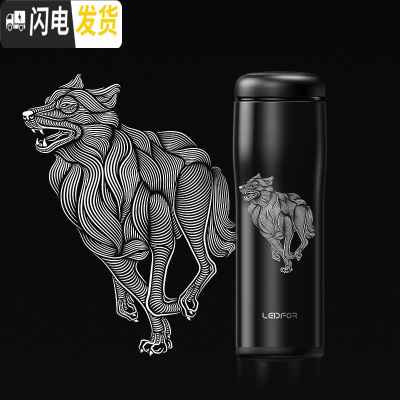 三维工匠旗舰店保温杯男士 磨砂便携防摔杯子水杯泡茶杯用500 雅黑色500雪狼