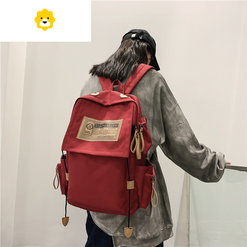 FENGHOU书包女背包双肩包2021高中新款旅游帆布大容量红色男旅行夏大学生
