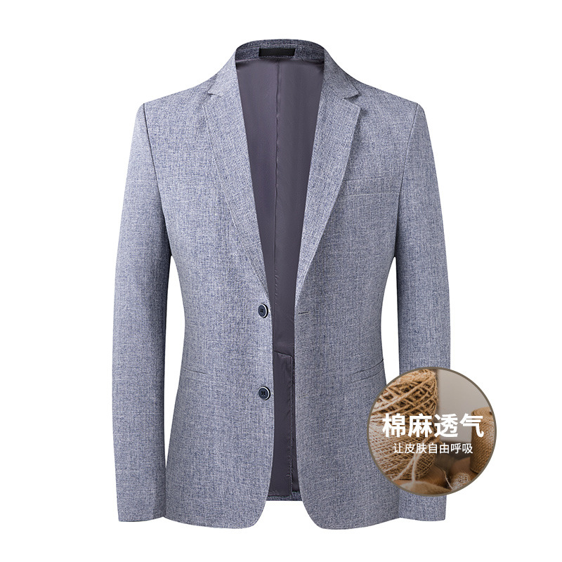 亚麻西装春夏透气男士休闲西装韩版开叉小西装棉麻外套男