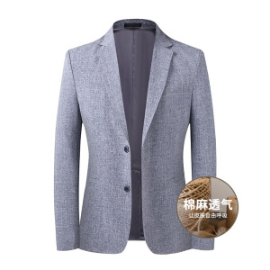 亚麻西装春夏透气男士休闲西装韩版开叉小西装棉麻外套男