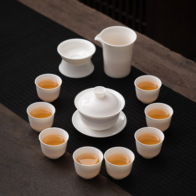 佳德美羊脂玉瓷圆禧三才盖碗瓷化陶瓷中国白套组180ML