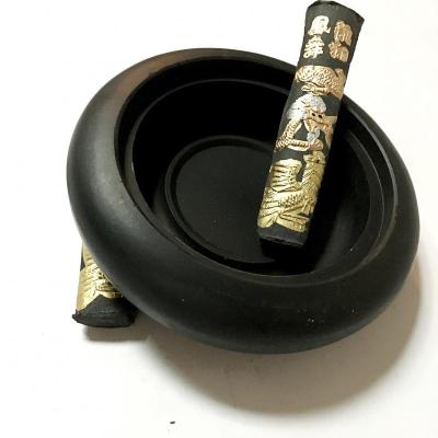 砚台砚台带盖初学者原石学生书法砚墨池墨海墨盘墨盒墨条套装4寸黑马送墨条墨蝶