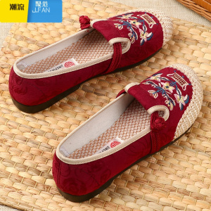 聚范款老北京绣花布鞋女单鞋复古老年妈妈鞋软底刺绣一脚蹬平底鞋