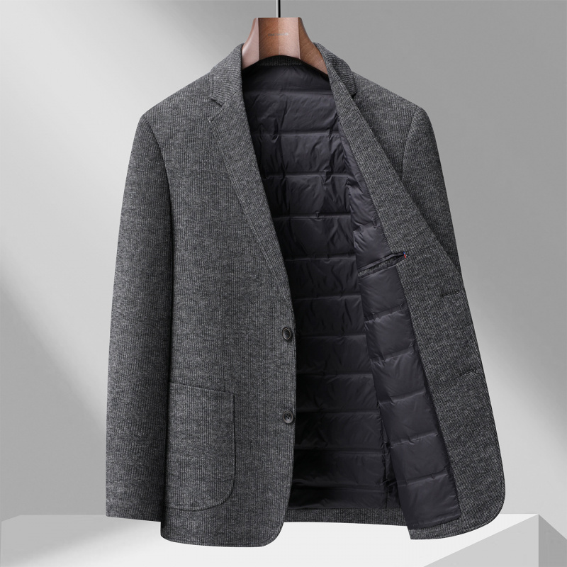 男士羽绒西装冬季新款商务休闲单西加厚保暖白鸭绒羽绒外套上衣潮