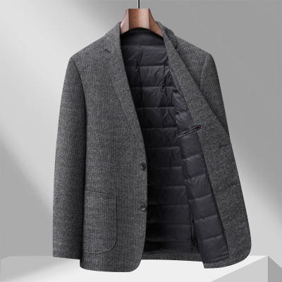 男士羽绒西装冬季新款商务休闲单西加厚保暖白鸭绒羽绒外套上衣潮