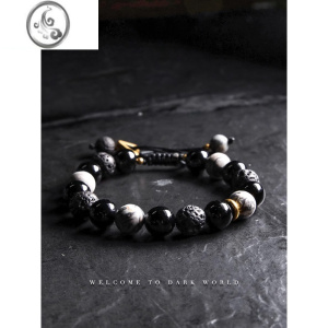 JiMi新款黑曜石手链男生高级感火山石珠子手串复古个性送男友礼物饰品 可调节大小